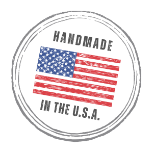 illustration of a circle around the American flag and the text 'handmade in the usa'